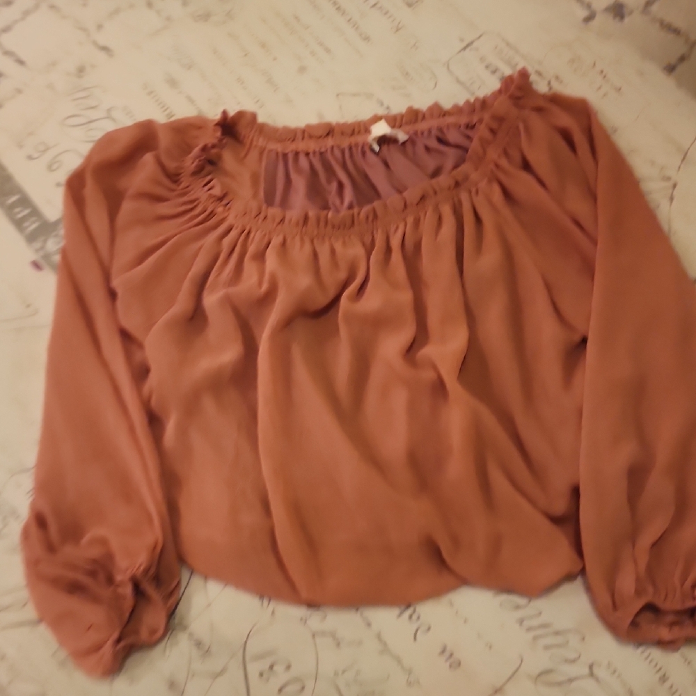 Entro Orange Puff Sleeve Smocked Crop Blouse